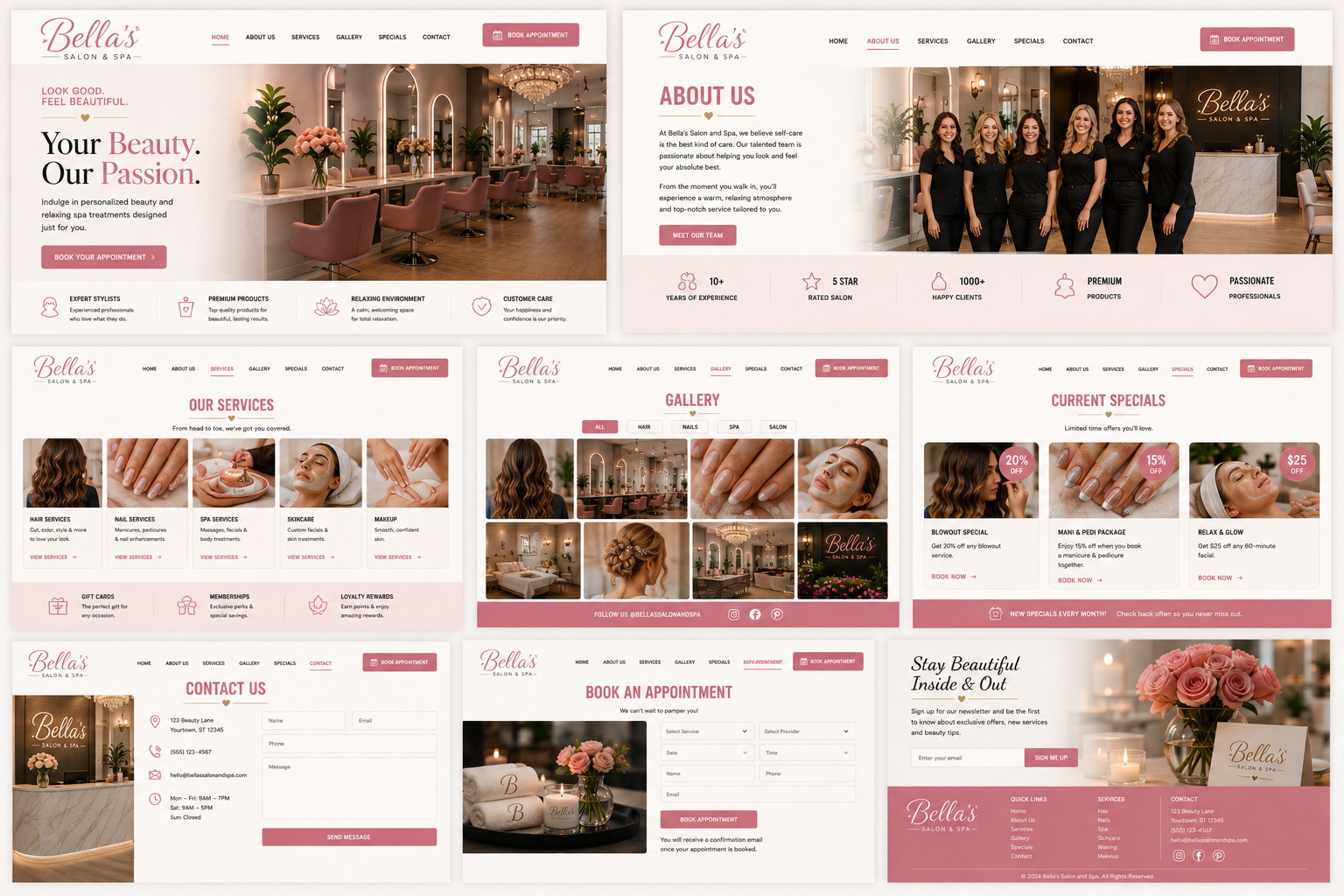 Bella Salon and Spa website built by OneDayWebsites