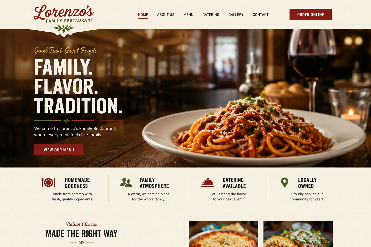 Lorenzo's Family Restaurant website built by OneDayWebsites