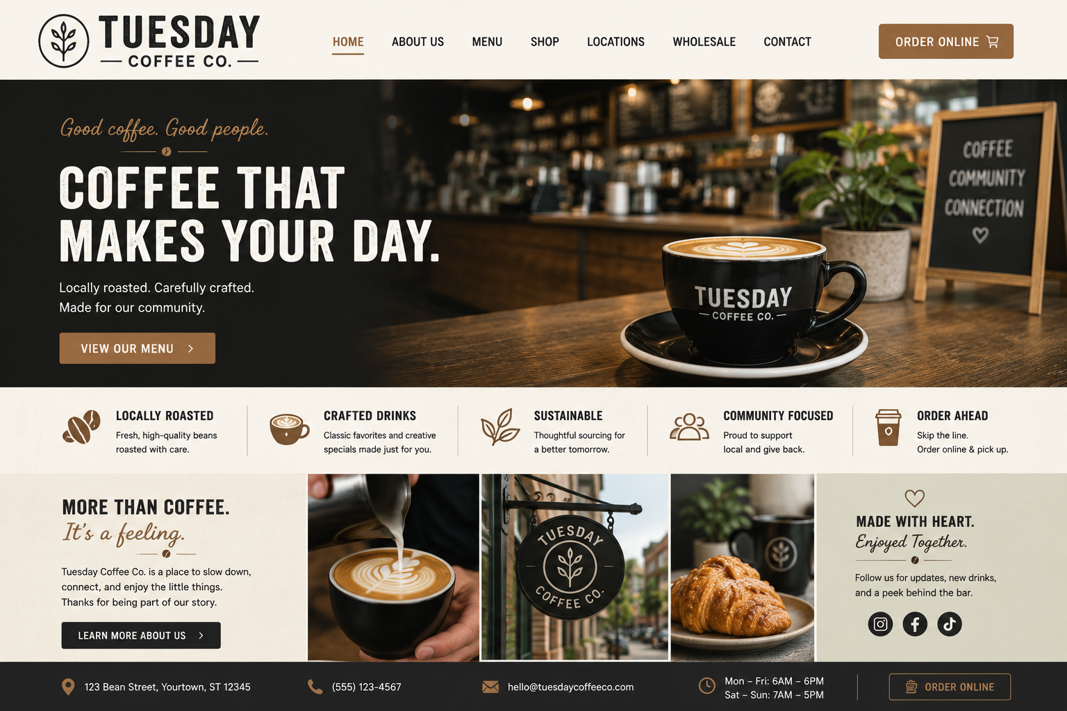 Tuesday Coffee Co. website built by OneDayWebsites
