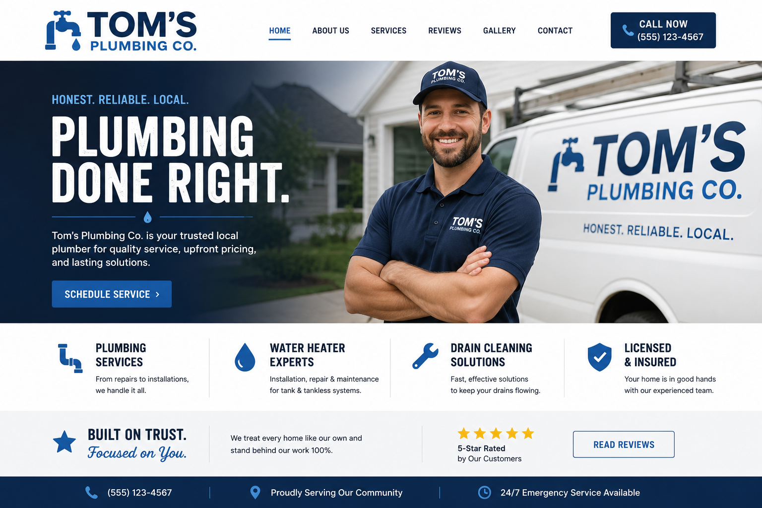 Tom's Plumbing Co. website built by OneDayWebsites