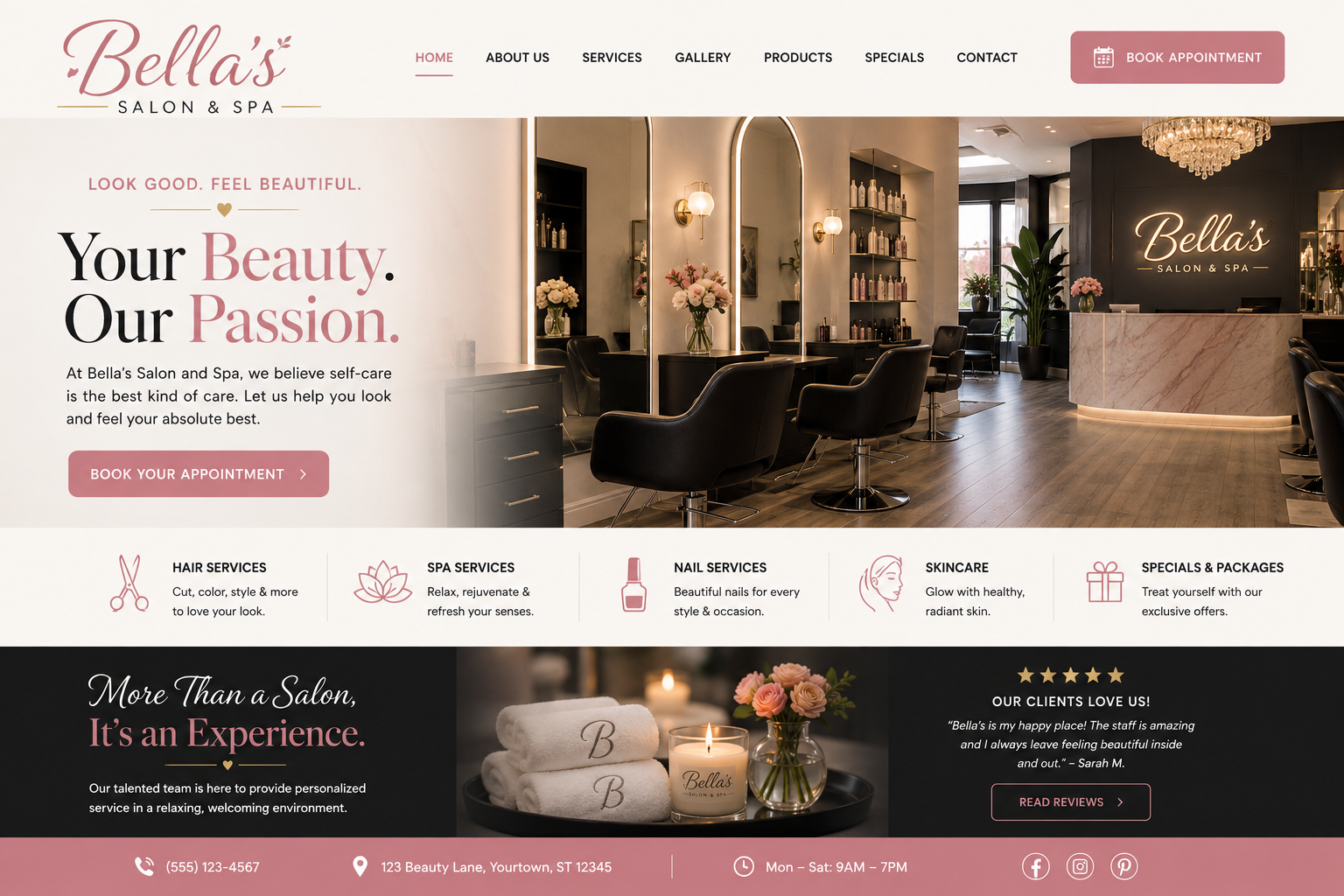 Bella Salon and Spa website built by OneDayWebsites