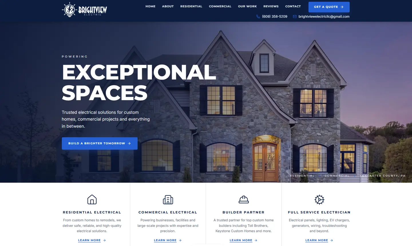 Full desktop website presentation for Brightview Electric